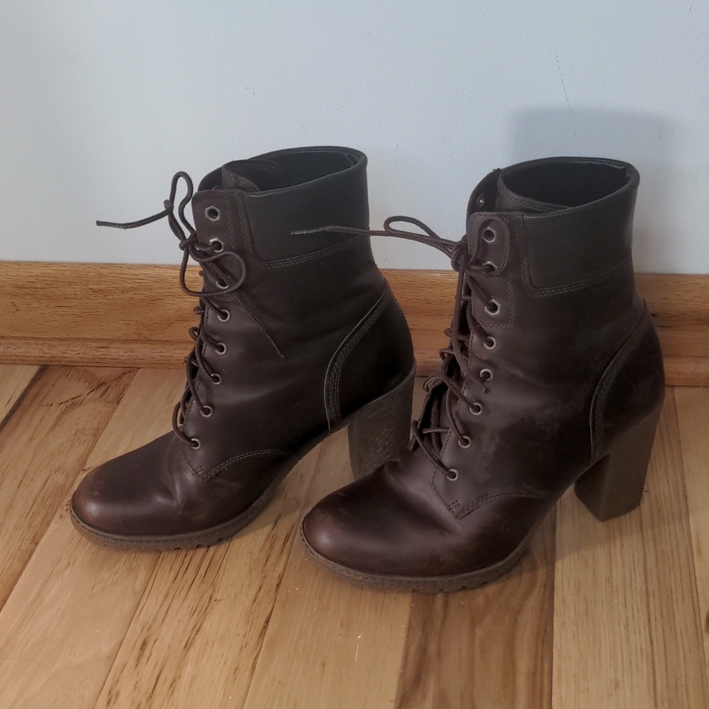 Timberland Burgandy Glancy Lace-up Leather Factory Distressed Boots 7.5 - Picture 4 of 11
